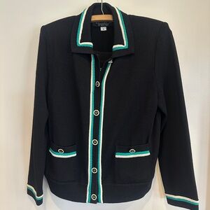 St John Black Sweater Set with Green and White Trim - Size Small